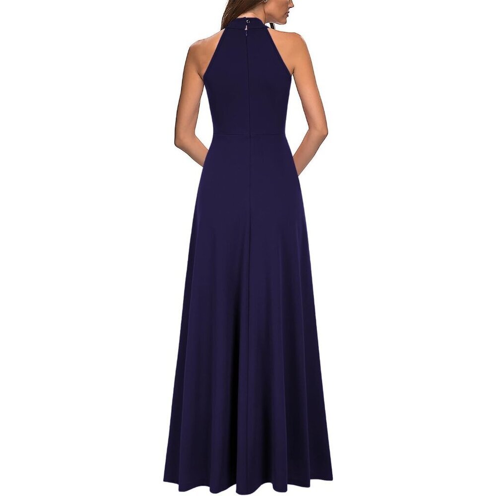 Women's Navy Blue High Neck Split Cocktail Evening Party Long Maxi Formal Dress - Picture 2 of 2